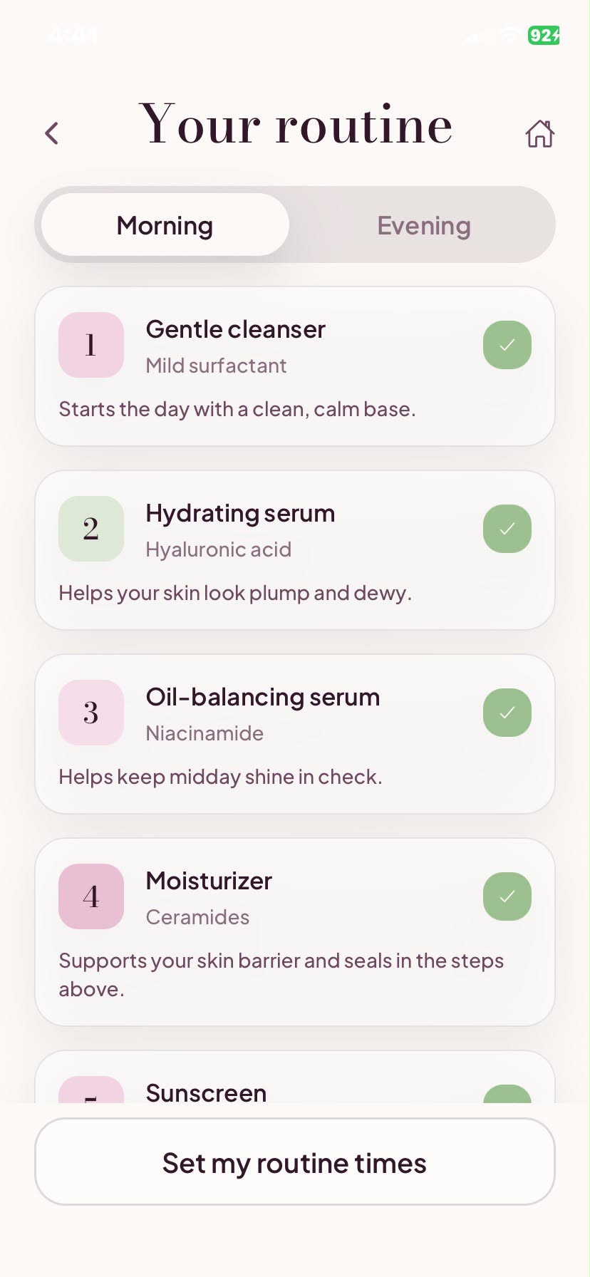 Glow morning routine shown on an iPhone