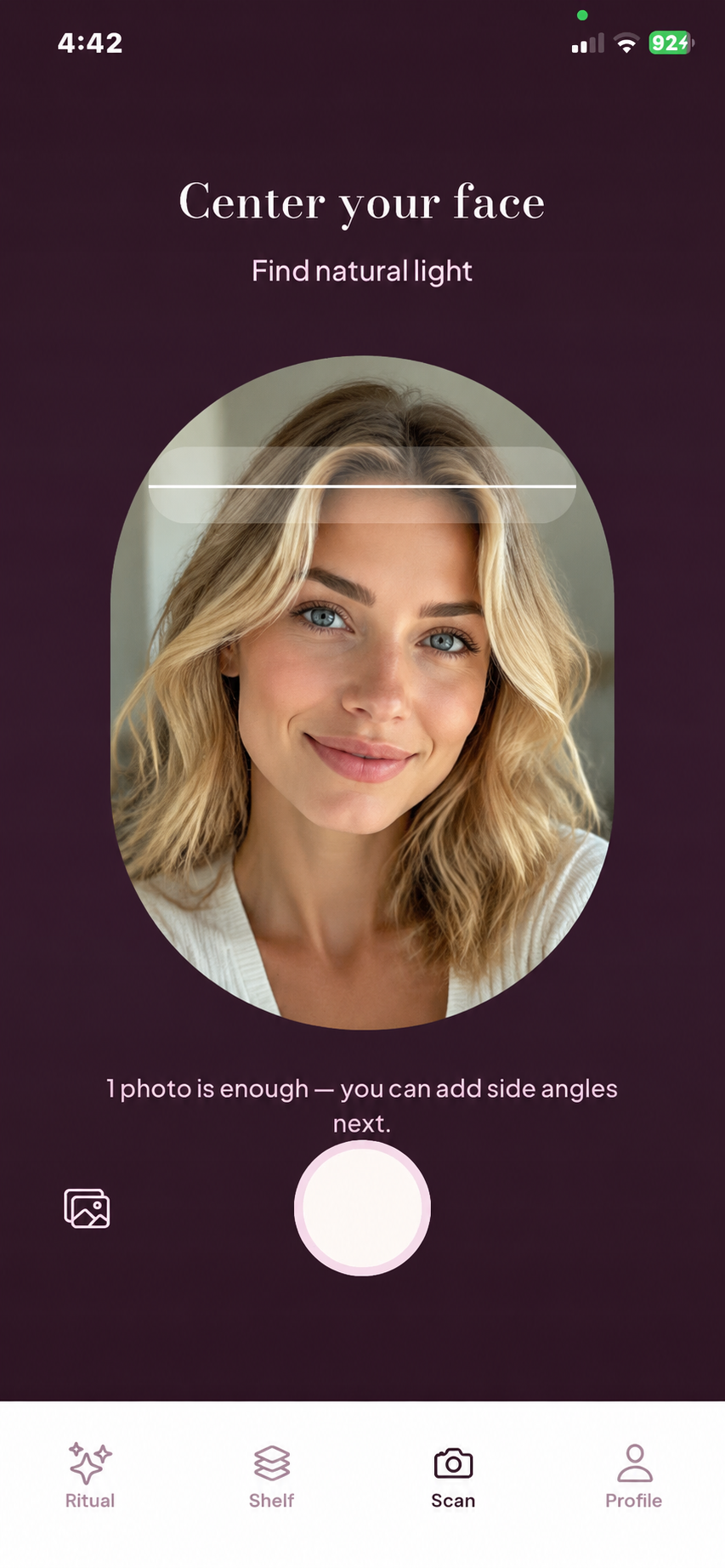 Glow guided skin scan screen